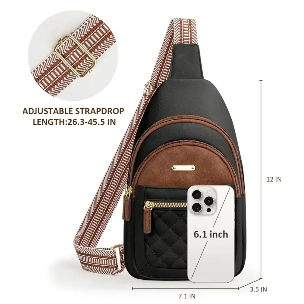 Crossbody Bag Adjustable Leather Chest Sling Backpack BROWN READ DESCRIPTION